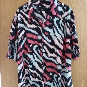 All Saints Multicolor Zebra Print Casual Button Down Shirt